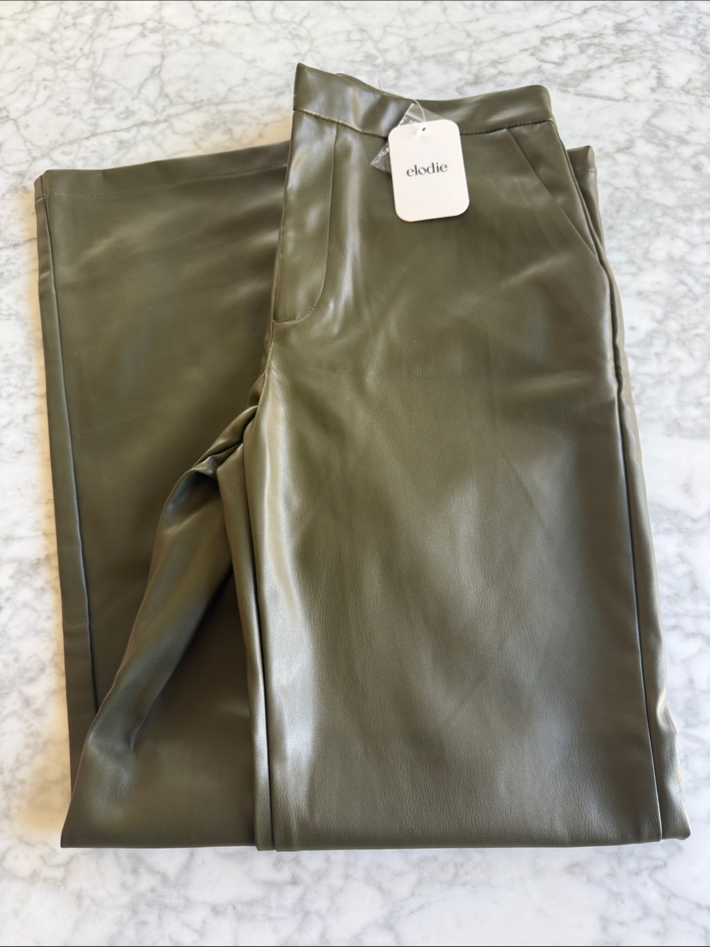 Elodie Olive Green Faux Leather Pants